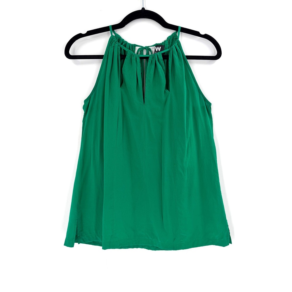 W by Worth Halter Top Womens 0 Green Silk Blend Keyhole Neck Quiet Luxury